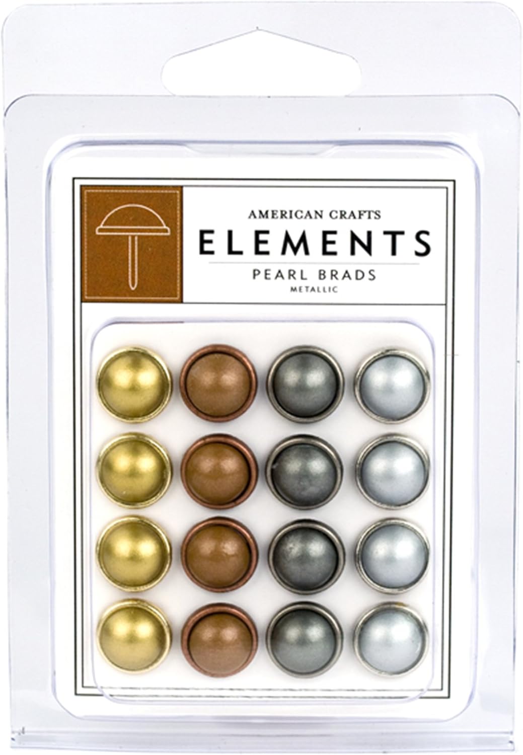 American Crafts Elements Pearl Brads, Metallics