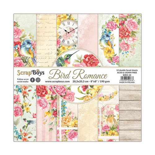 ScrapBoys Bird Romance paperpad 12 vl+cut out elements-DZ  8x8"