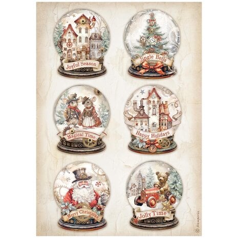 Stamperia - Gear up for Christmas A4 Rice Paper Snowglobes 