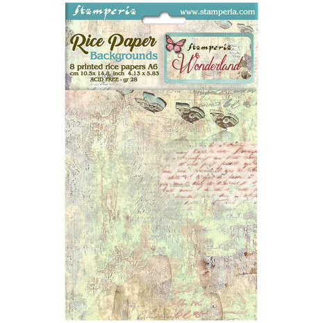 Stamperia - Wonderland A6 Rice Paper Selection Backgrounds (8pcs)