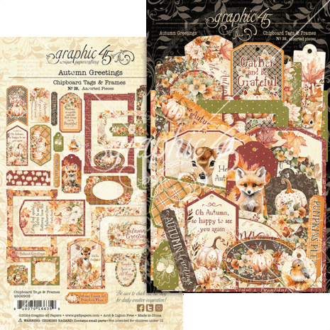 Graphic 45 - Autumn Greetings Chipboard Tags & Frames