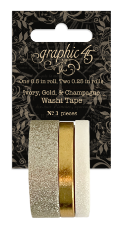 Graphic 45  - Washi Tape Glitter & Gloss Rolls Ivory/Gold/Champagne 