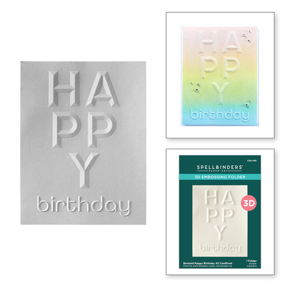 Spellbinders - Beveled Happy Birthday A2 Cardfront 3D Embossing Folder from the Beveled Sentiment A2 Cardfront Collection