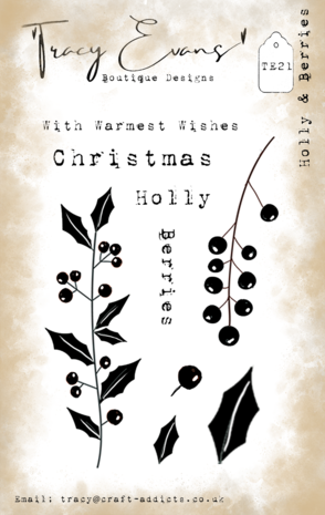 Tracy Evans - Holly and Berries A7 Stamp