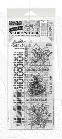 Tim Holtz Mixed-Media Stamps & Stencil Set THMM192: Blueprint Christmas 2, Plaid, Nordic