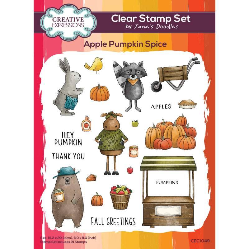 Creative Expressions Jane’s Doodles Apples Pumpkin Spice 6 in x 8 in Clear Stamp Set