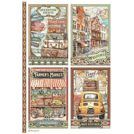 Stamperia - Art of Travelling A4 Rice Paper 4 Cards