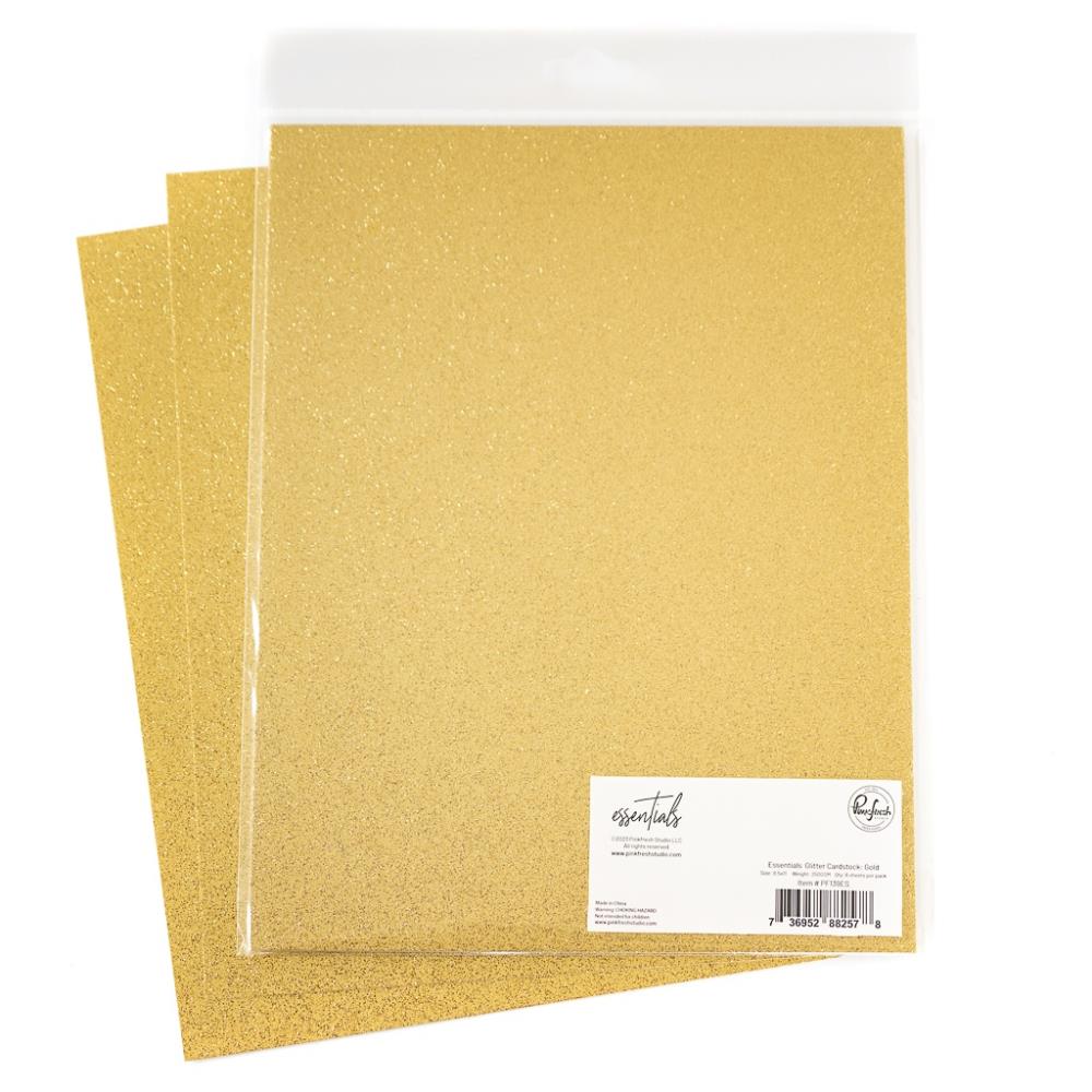 Pinkfresh Studio Essentials Glitter Cardstock 8.5"X11" 6/Pkg - Gold