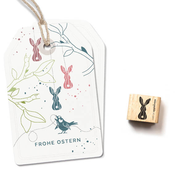 cats on appletrees - Ministempel Holzanhänger Hase