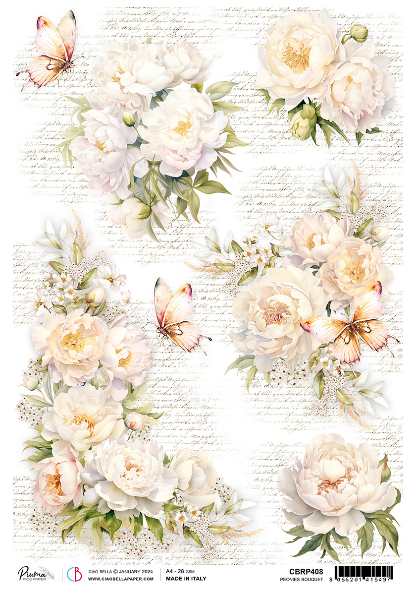 Ciao Bella - Rice Paper A4 Peonies bouquet