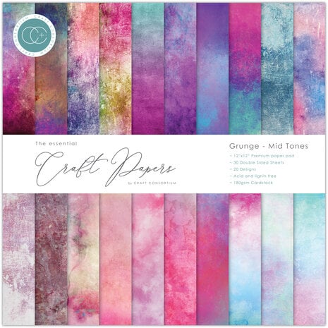 Craft Consortium - Essential Craft Papers 12x12 Inch Paper Pad Grunge - Mid Tones