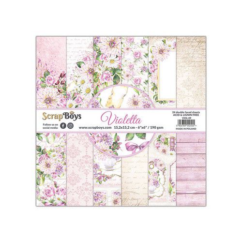 Scrapboys 6x6 Violetta paperpad 24 vl+cut out elements-DZ