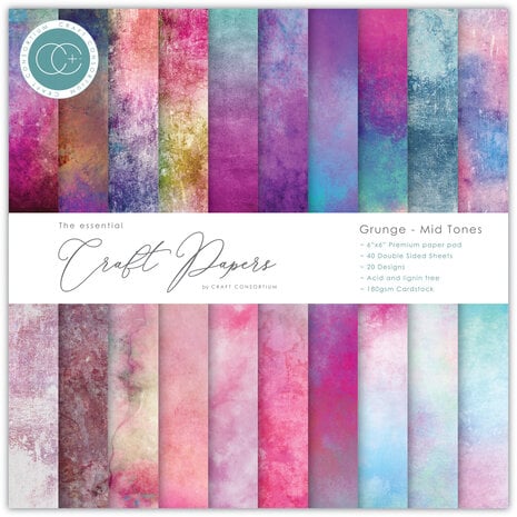 Craft Consortium - Essential Craft Papers 6x6 Inch Paper Pad Grunge - Mid Tones