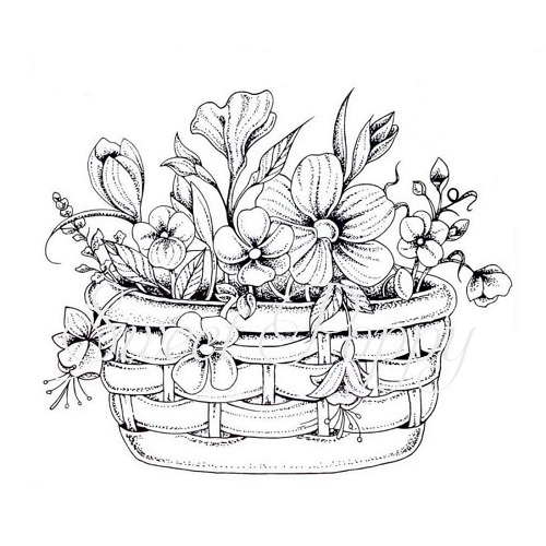 Sweet Poppy Stencil: Flowers in Basket Stamp