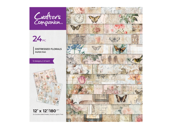 CC- Distressed Florals 12x12 Inch Aged Paper Pad