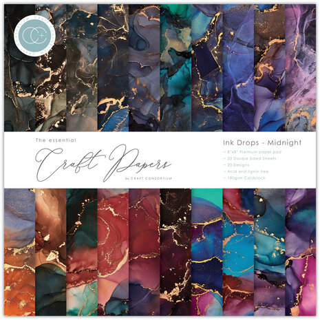 Craft Consortium - Essential Craft Papers 8x8 Inch Paper Pad Ink Drops Midnight
