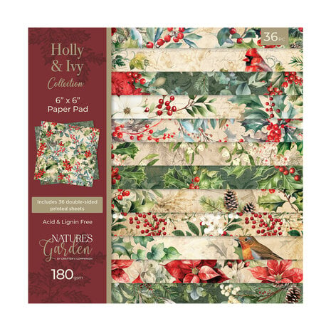 Crafter's Companion - Holly & Ivy 6x6 Inch Paper Pad 