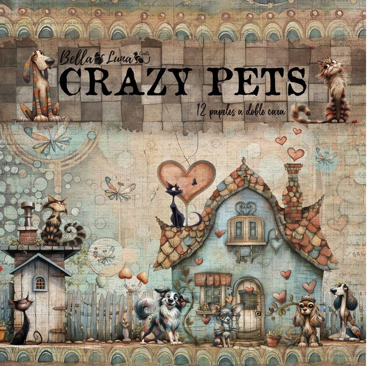  Bellaluna Crafts Pad 12x12" Bellaluna Crafts con 12 papeles doble cara Crazy Pets