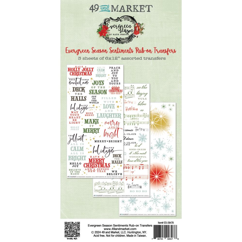 49 And Market Rub-On Transfer Set - Sentiments, Evergreen Season 