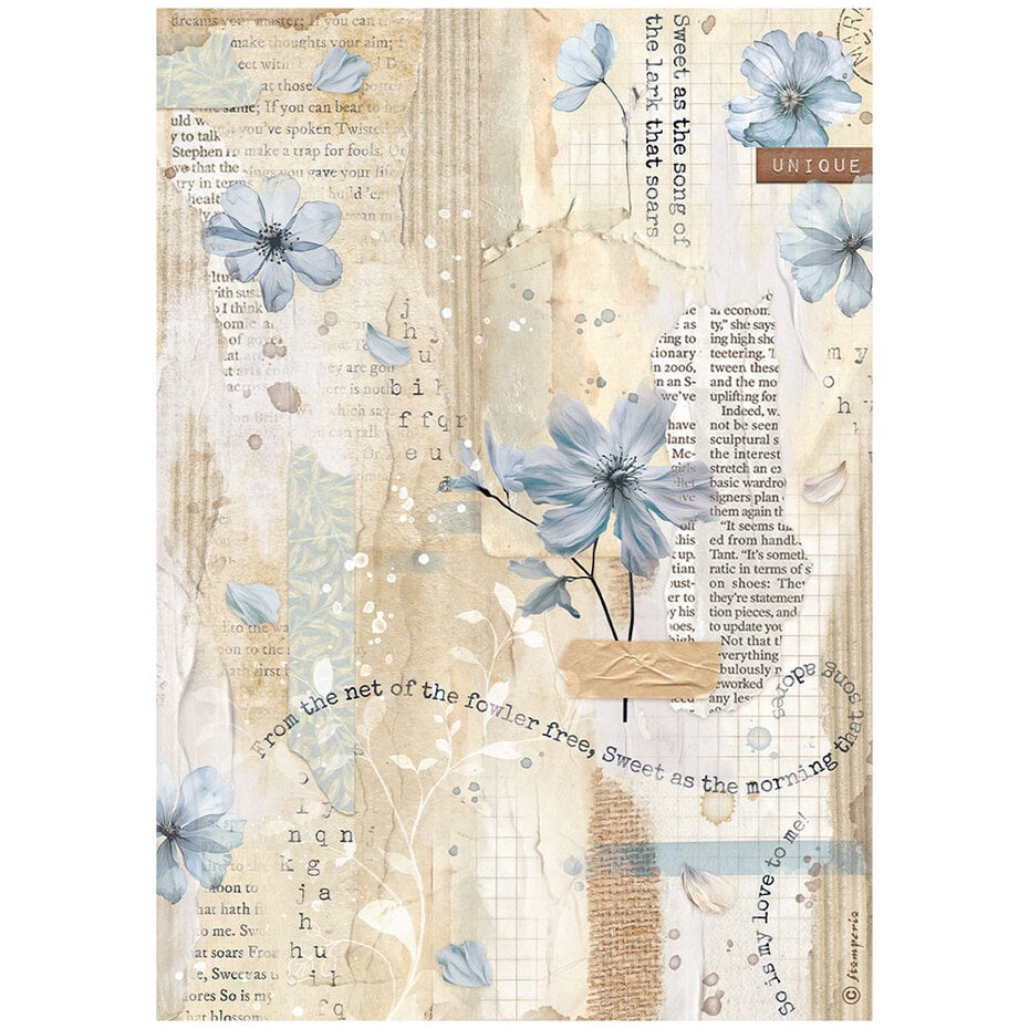 Stamperia - Create Happiness Secret Diary A4 Rice Paper Blue Flower