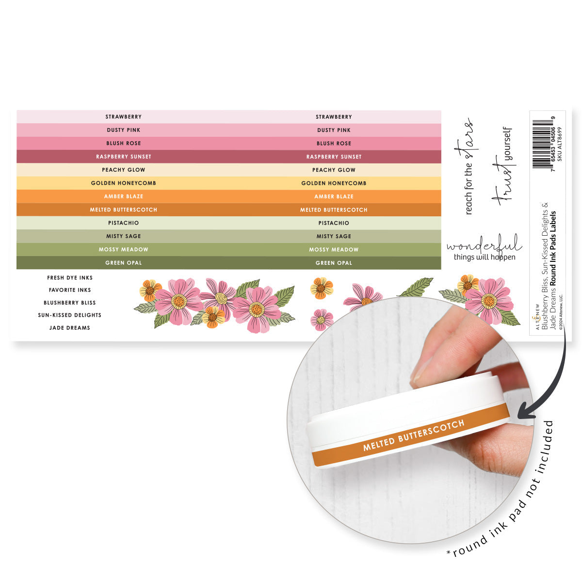 Altenew - Round Ink Pads Label Set - Blushberry Bliss, Sun-Kissed Delights, Jade Dreams