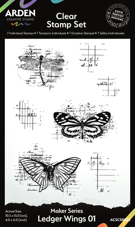 Arden Creative Studio - Maker Series 4x6 Inch Clear Stamp Set - Ledger Wings 01 (7pcs)