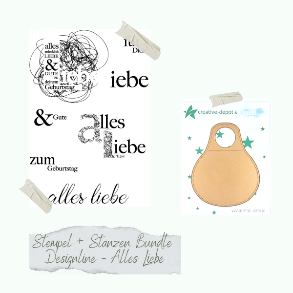 Creative Depot - Bundle - Designline - Alles Liebe mit Flaschenanhänger - Stempelset & Stanzen