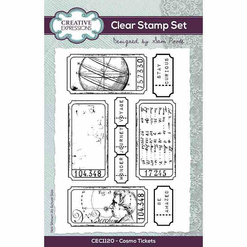 Creative Expressions Sam Poole Cosmo Tickets 4 in x 6 in Clear Stamp Set