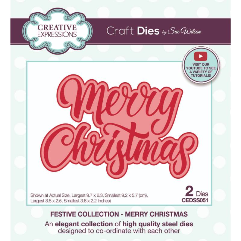 Creative Expressions Sue Wilson Festive Shadowed Sentiments Merry Christmas Craft Die