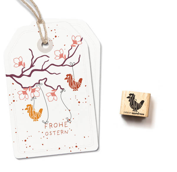 cats on appletrees - Ministempel Holzanhänger Huhn