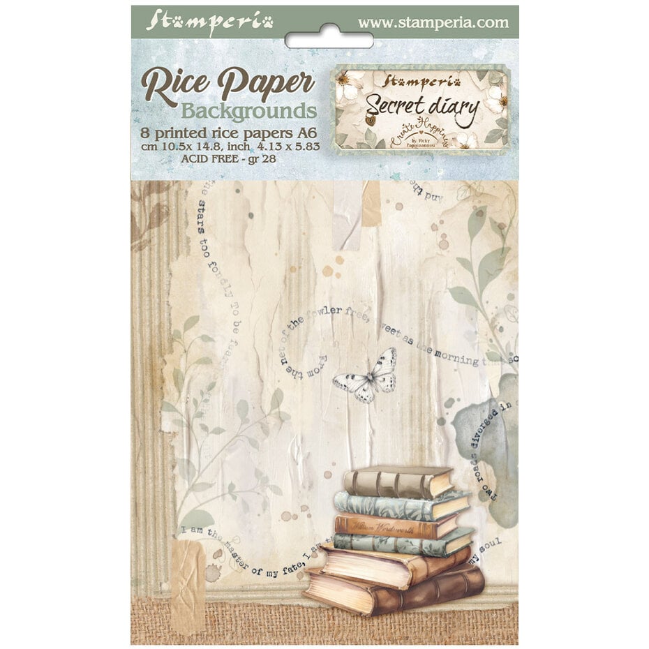 Stamperia - Create Happiness Secret Diary A6 Rice Paper Backgrounds (8pcs)