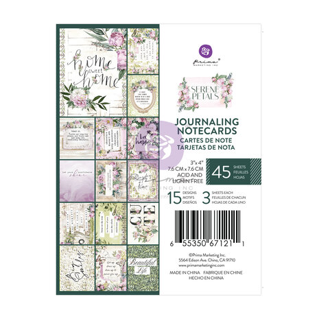 Prima Marketing Serene Petals 3x4 Inch Journaling Cards