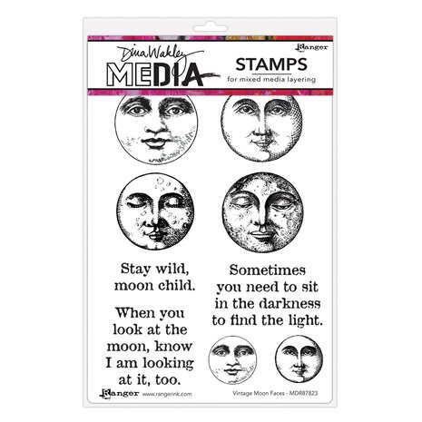 Ranger - Dina Wakley Media Cling Stamps Vintage Moon Faces