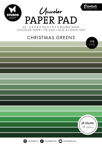 Studio Light Unicolor Paper Pad Christmas greens Essent. nr.206