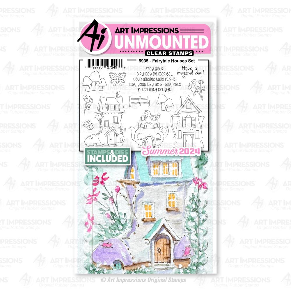 Art Impressions Watercolor Journals Stamp & Die Set - Fairytale Houses