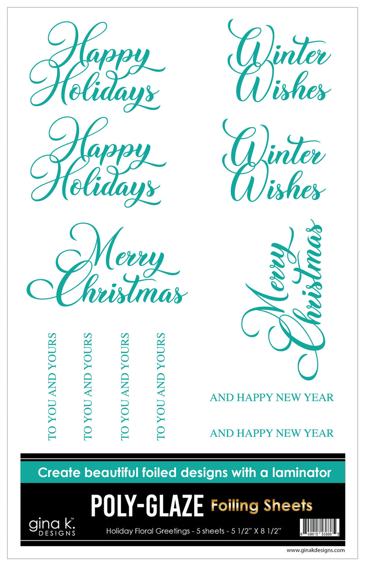 Gina K Designs - POLY-GLAZE Foiling Sheets- Holiday Floral Greetings 