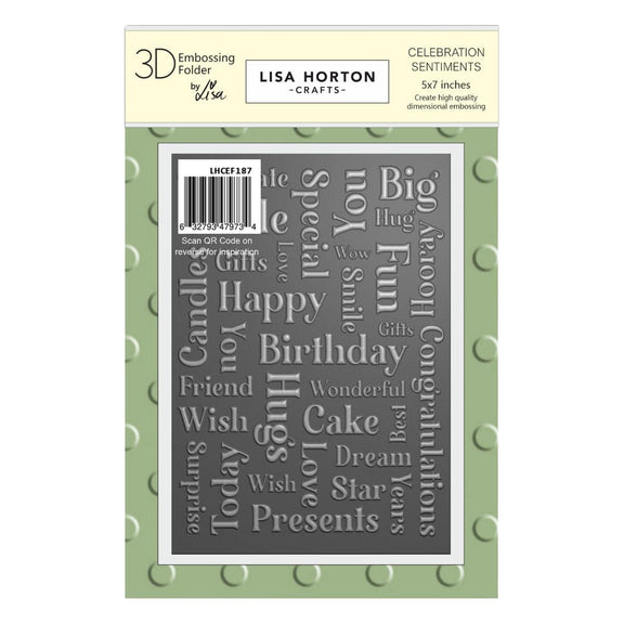 Lisa Horton Crafts - Celebration Sentiments 5" x 7" Embossing Folder (no die)