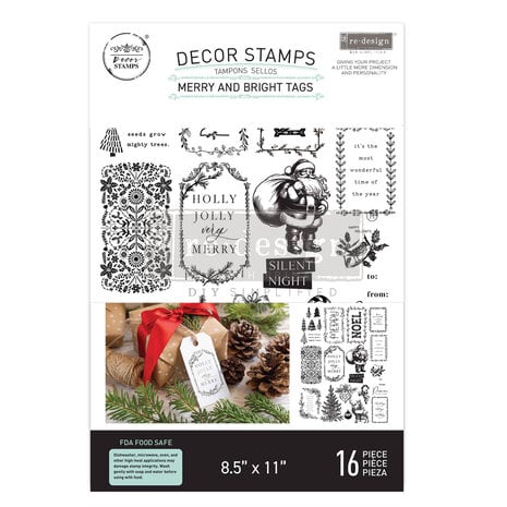 Re-Design with Prima - Merry and Bright Tags 8.5x11 Inch Decor Clear Stamps 