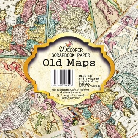 Decorer - Old Maps 8x8 Inch Paper Pack