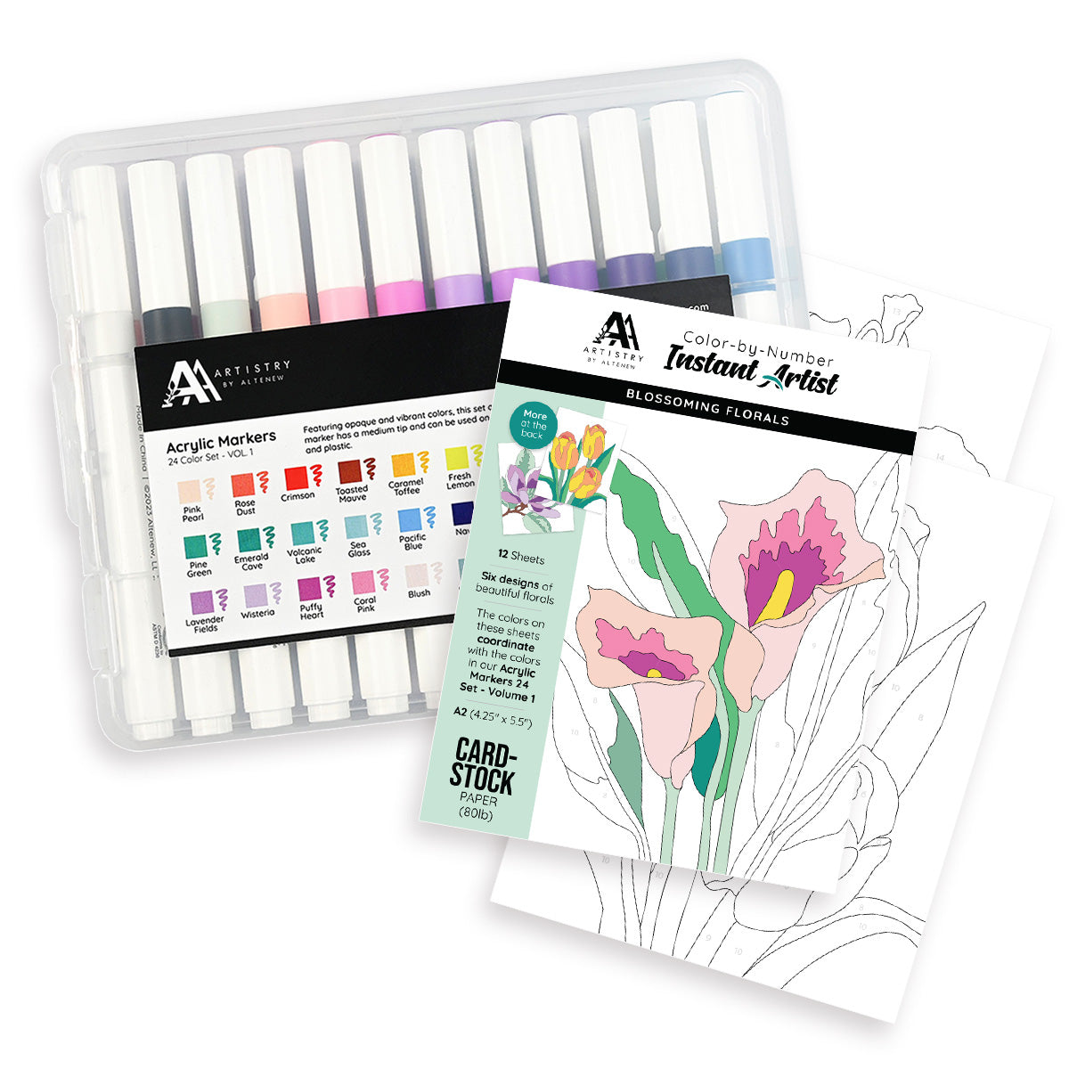 Altenew - Acrylic Marker Set & Color-by-Number Sheets Bundle