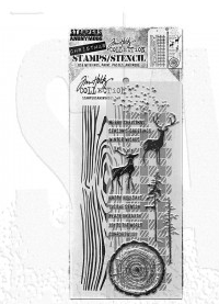 Tim Holtz Mixed-Media Stamps & Stencil Set THMM157: Great Outdoors, Woodgrain and Gingham