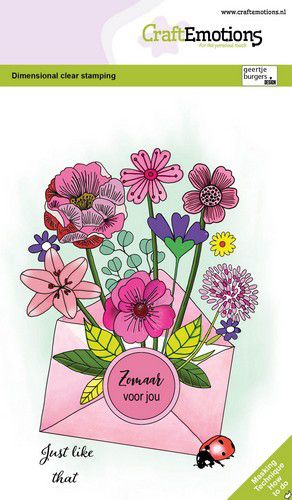 CraftEmotions clearstamps A6 - Blumenstrauß im Umschlag und Siegeletikett GB Dimensional stamp