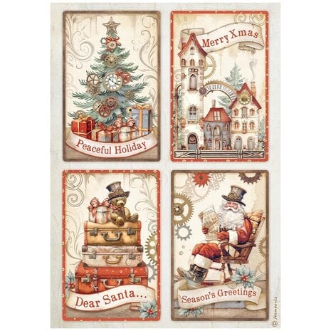 Stamperia - Gear up for Christmas A4 Rice Paper 4 Cards