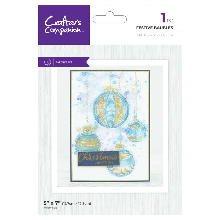 Crafters Companion - Pearl Powder 5x7 Inch Embossing Folder Feastive Baubles