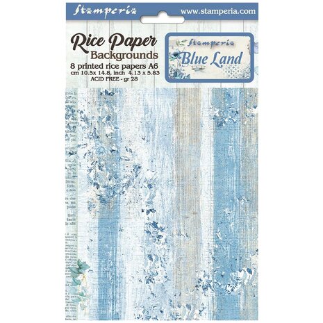 Stamperia - Blue Land A6 Rice Paper Backgrounds (8pcs)