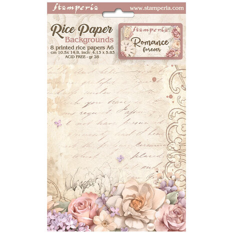 Stamperia - Romance Forever A6 Rice Paper Backgrounds (8pcs) 