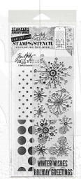 Tim Holtz Mixed-Media Stamps & Stencil Set THMM185: Retro Flakes, Spots, Polkadot