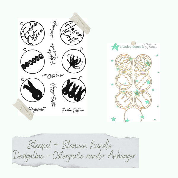 Creative Depot - Bundle - Designline - Ostergrüße runder Anhänger - Stempelset & Stanzen