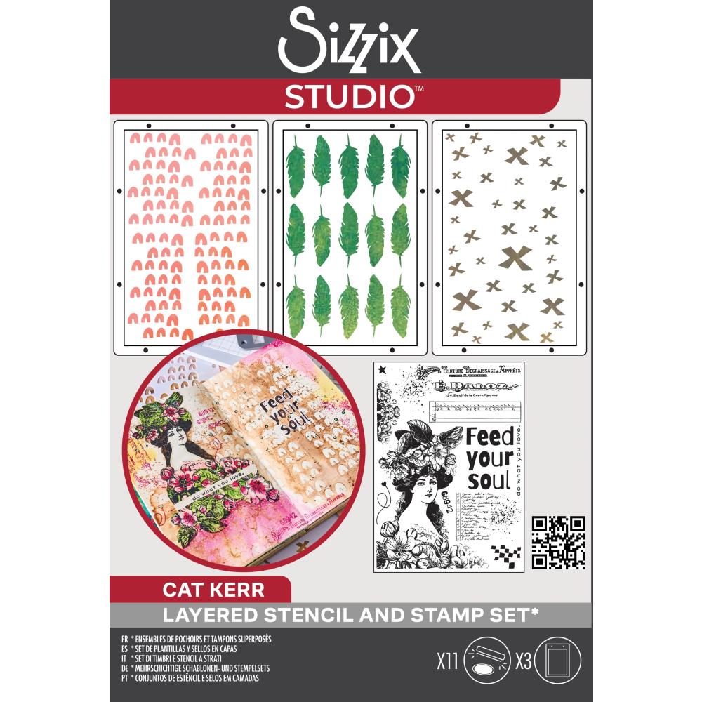 Sizzix Studio Stamps 11/Pkg and Stencils 3/Pkg by Cat Kerr -  Feed Your Soul 