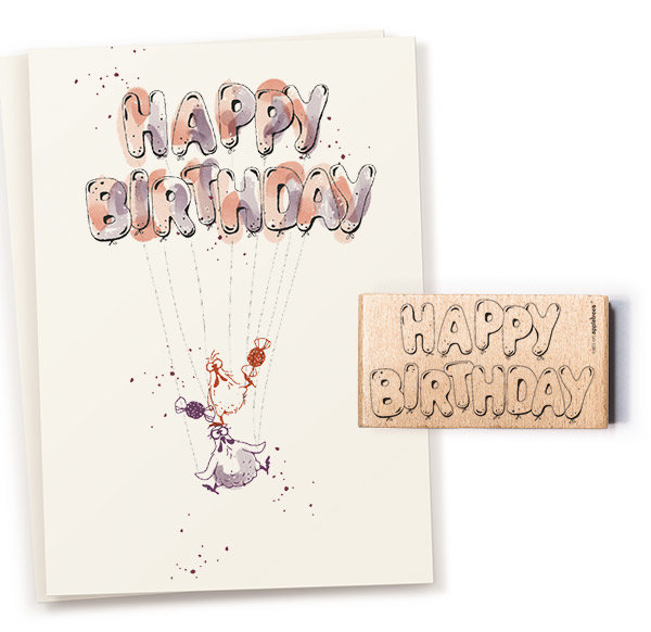 cats on appletrees - Stempel Happy Birthday Ballonschrift